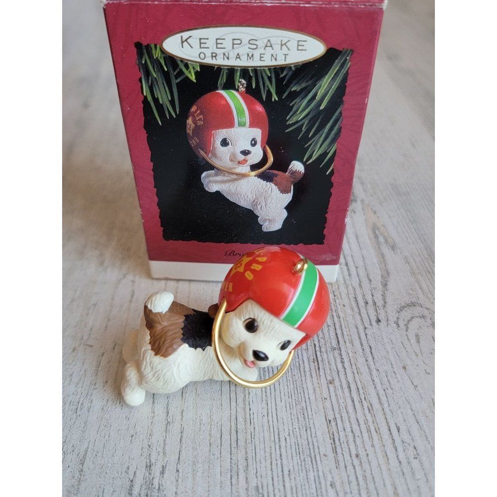 Hallmarkβ1993 brother dog football ornament Xmasβ